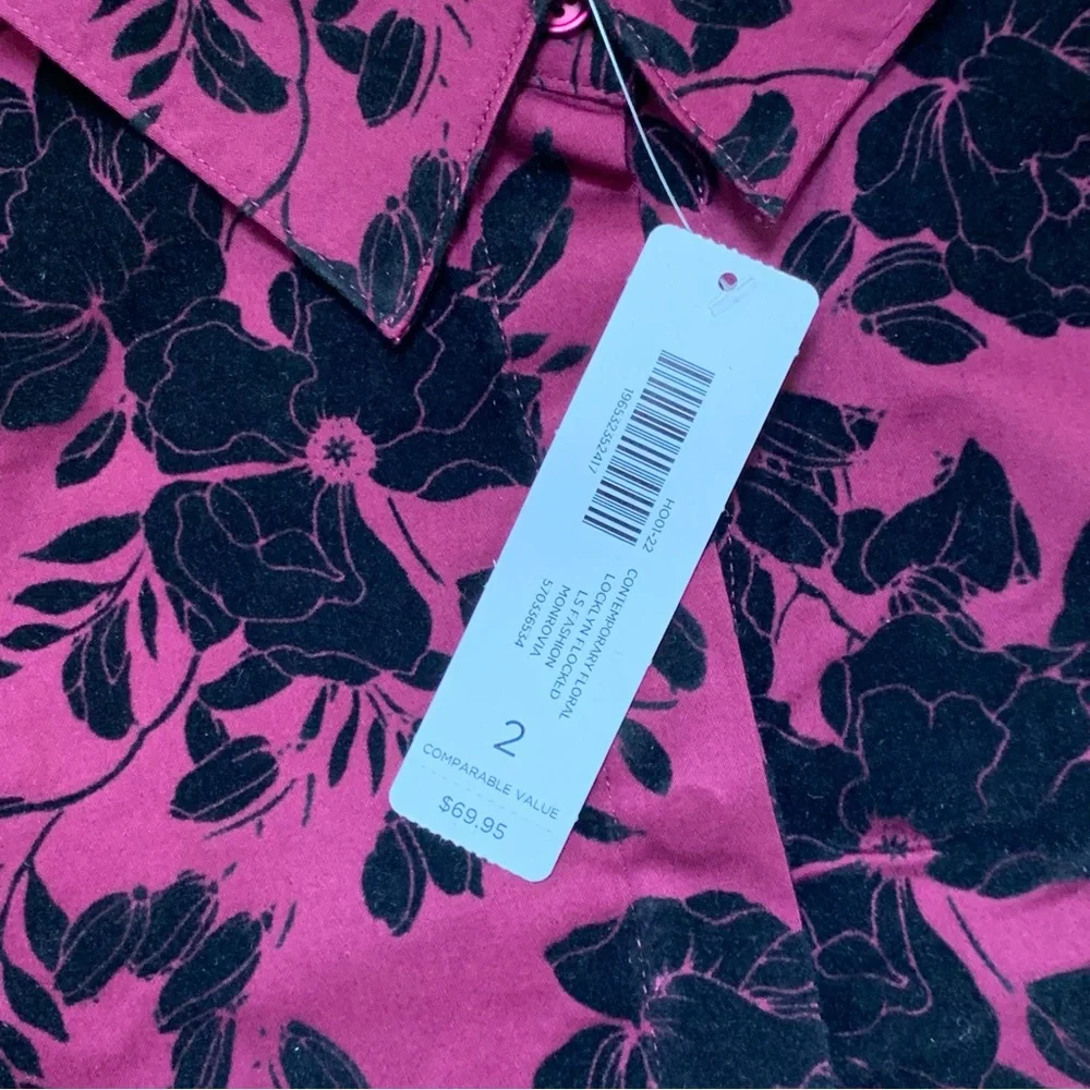 Contemporary Floral Flocked Button-Down Tunic - Size - Large - Monrovia - Picture 12 of 12